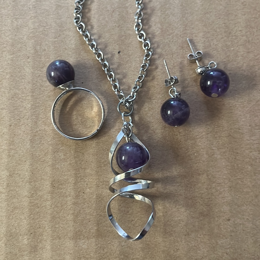 Purple Spiral Energy Real Stone Jewelry Set
